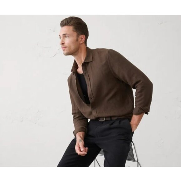 Banana Republic Other - Banana Republic 100% Linen Button Up Shirt Brown XXL Tall Untucked Standard Fit